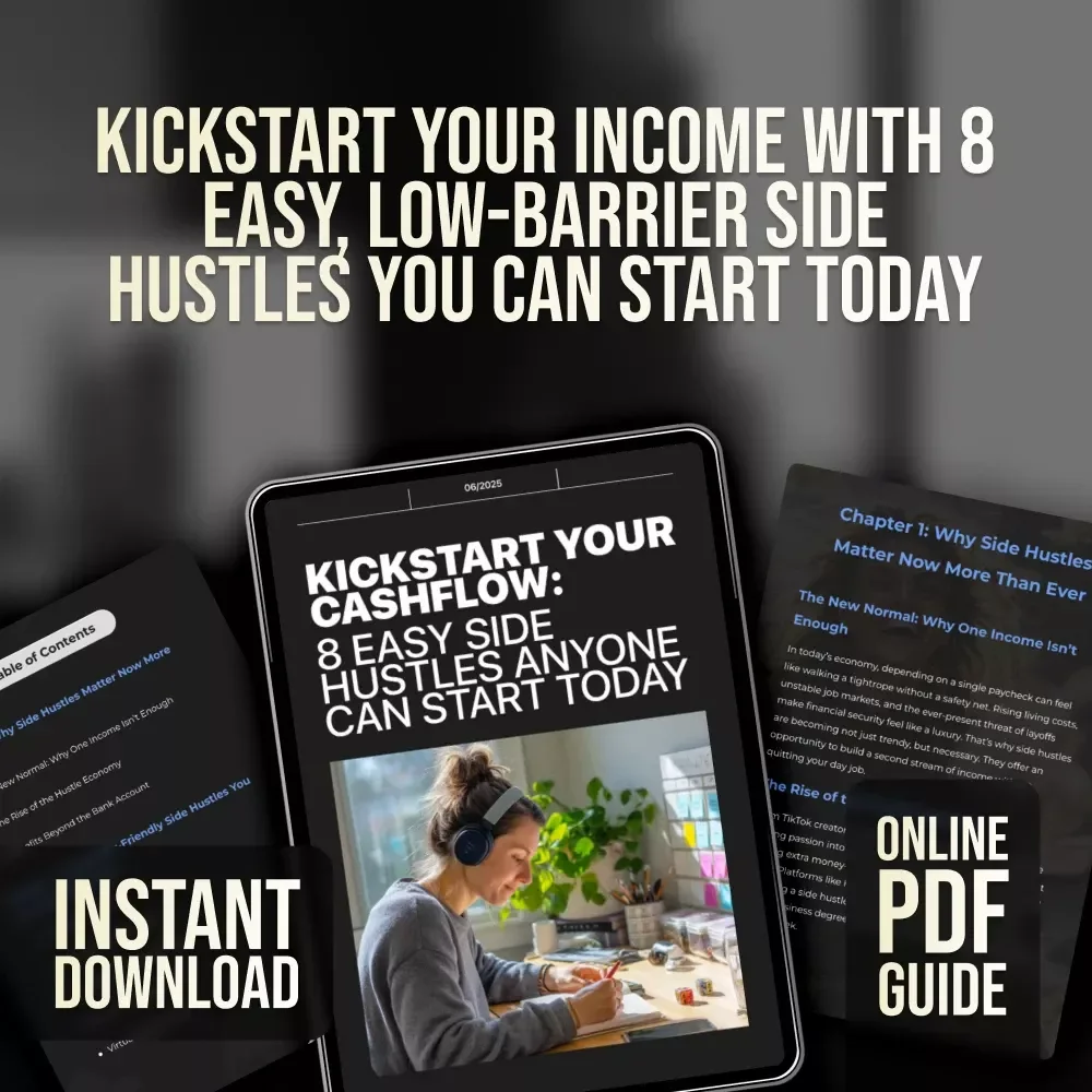 Kickstart Your Cashflow: 8 Easy Side Hustles Anyone Can Start Today – Beginner-Friendly Guide for Passive Income | 8 Beginner Friendly Side Hustles To Try | Instant Digital Download