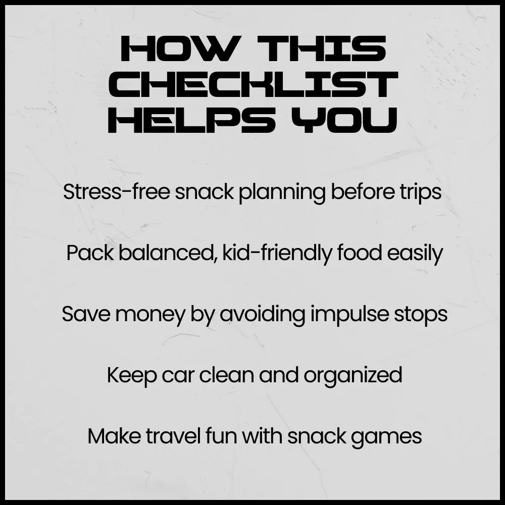 Road Trip Food Checklist for Happy Travelers | Best Food to Bring on a Road Trip Printable, Family Travel Snack Planner, Road Trip Essentials Guide