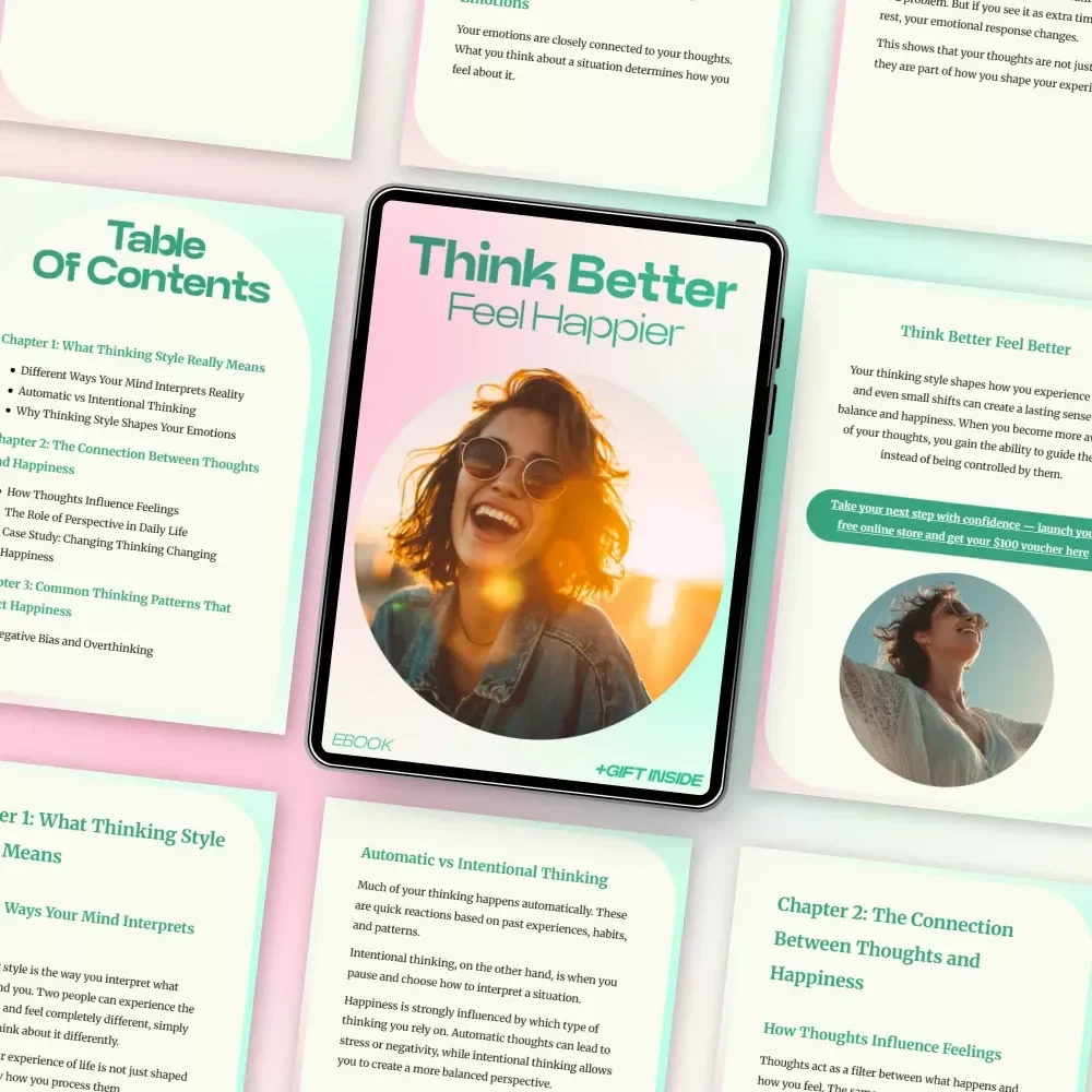 Think Better Feel Happier – How Thinking Style Affects Happiness eBook Guide, Mindset Reset Workbook, Positive Thinking & Emotional Balance Digital Download
