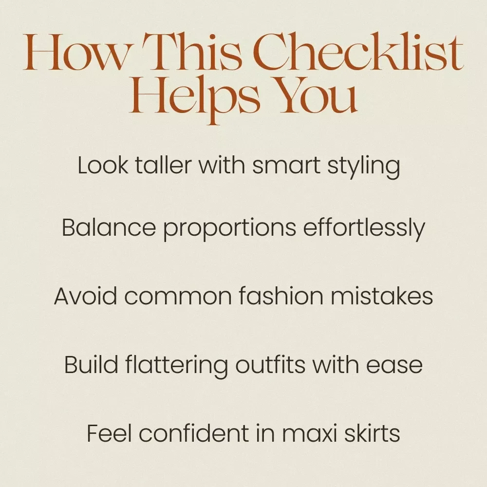 Maxi Skirt Styling for Petites Checklist | Maxi Skirt Styling for Petite Guide | Petite Fashion eBook for Effortless Height & Elegance