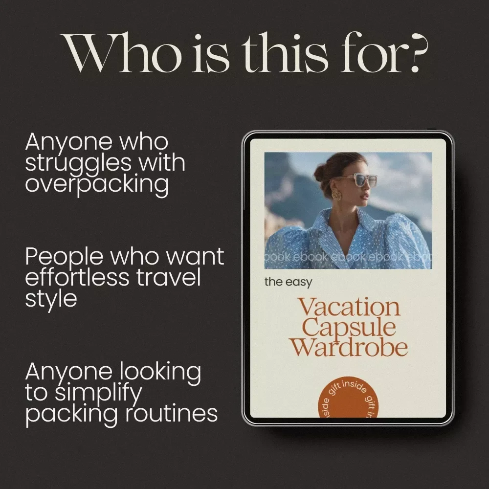 The Easy Vacation Capsule Wardrobe – Travel Packing Guide, Minimalist vacation capsule wardrobe eBook, Mix & Match Outfit Planner, Smart Packing Checklist