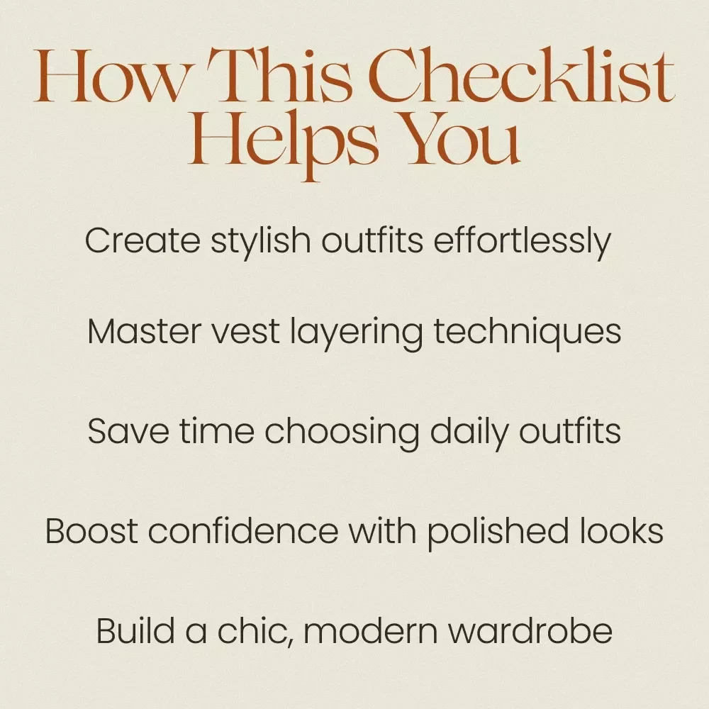 How to Style a Vest Effortlessly and Elegantly – Chic Vest Outfit Ideas for Women Checklist, Capsule Wardrobe Styling Guide, Modern Fashion PDF Download