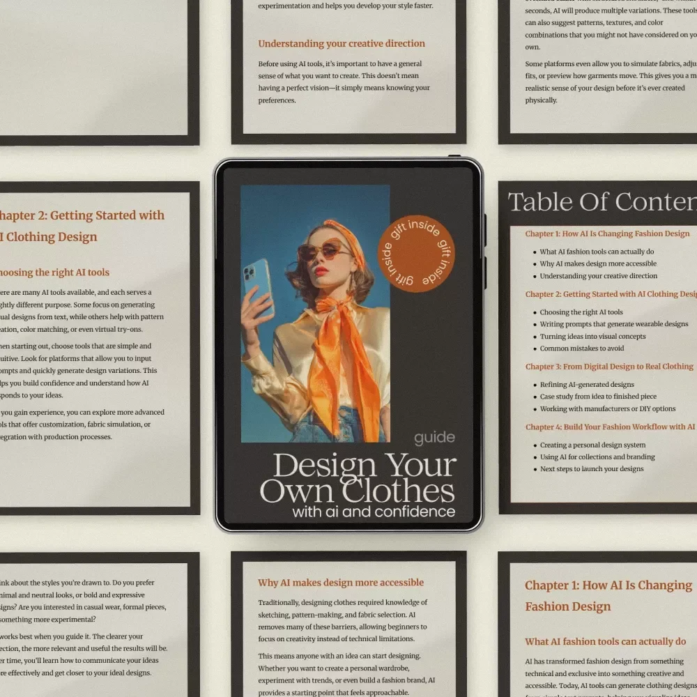 Design Your Own Clothes with AI and Confidence – Complete Guide Using ai fashion design tools to create your own clothes for Beginners & Creators | Digital Download eBook
