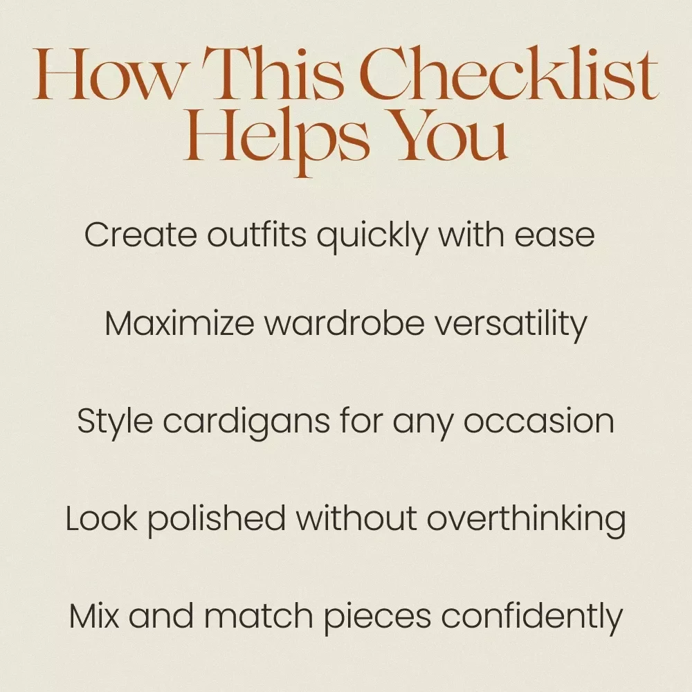 Mastering Cardigan Style for Any Occasion – Cardigan Styling Ideas Checklist, Capsule Wardrobe Guide, Outfit Styling PDF, Everyday & Workwear Fashion Tips