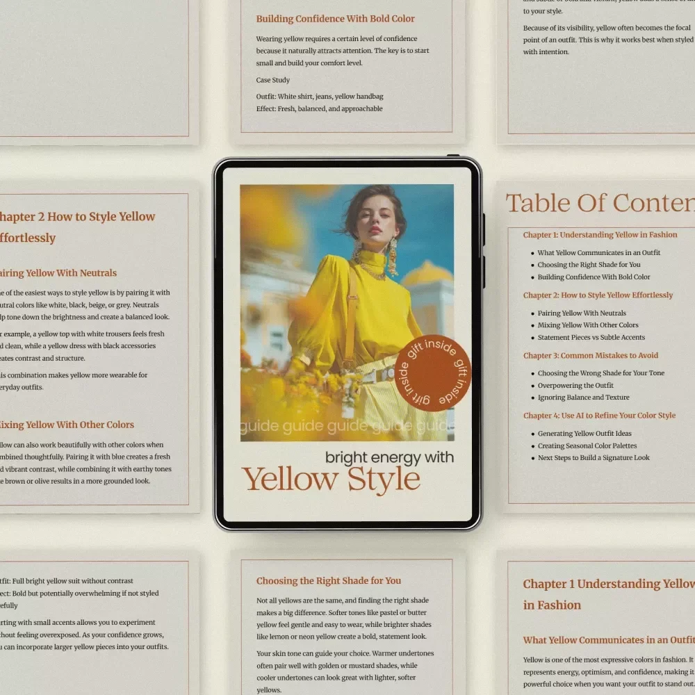 Bright Energy With Yellow Style Guide for Yellow Color Outfits | Digital Fashion eBook, Outfit Styling Tips, Color Confidence & AI Styling Workbook