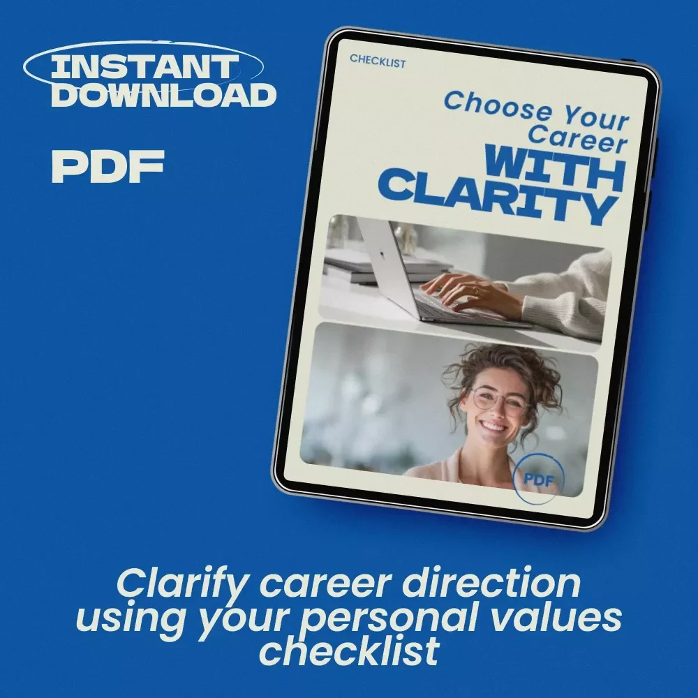 Choose Your Career With Clarity Checklist – Personal Values List for Career Decisions, Find Meaningful Work, Career Alignment Guide, Self Discovery Tool