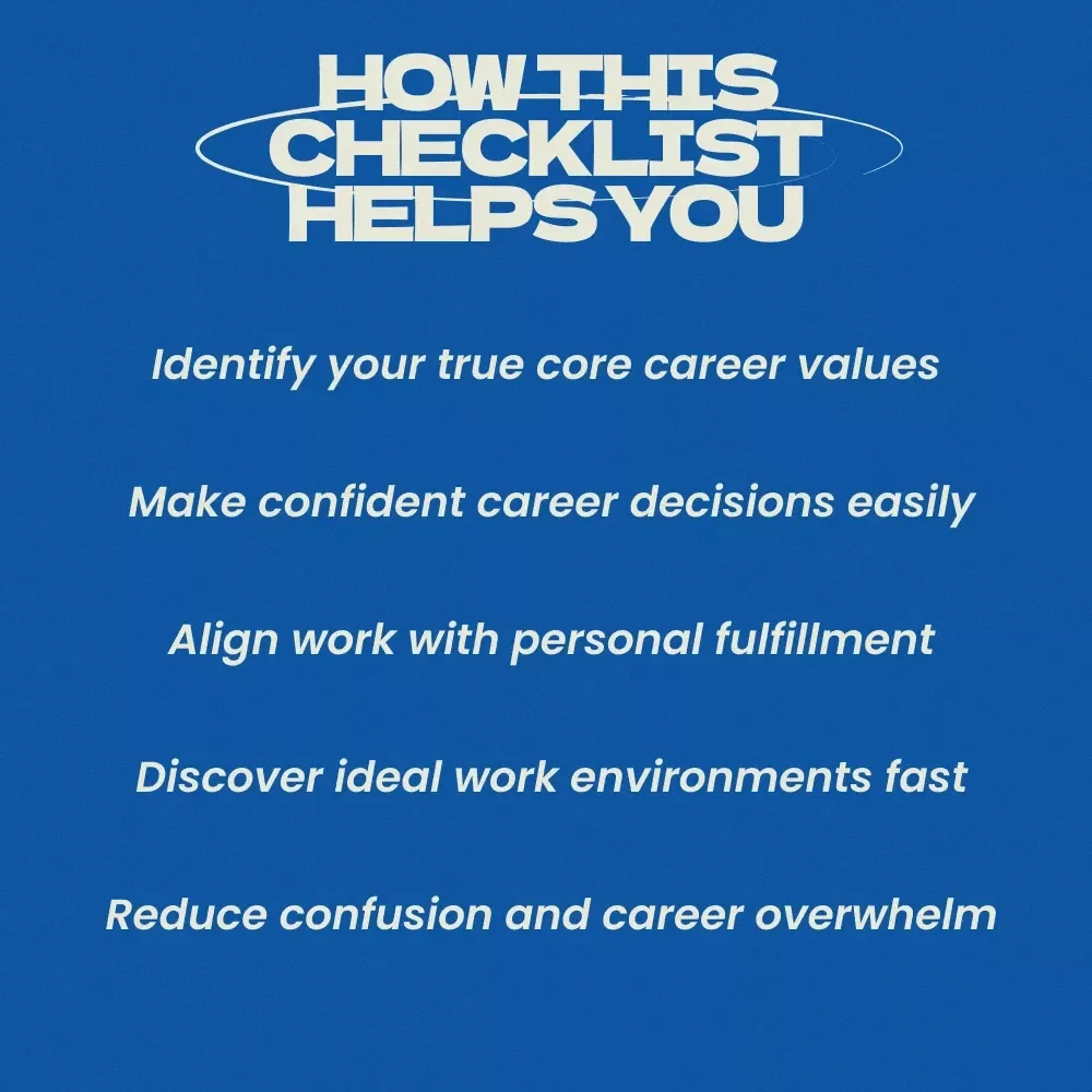 Choose Your Career With Clarity Checklist – Personal Values List for Career Decisions, Find Meaningful Work, Career Alignment Guide, Self Discovery Tool