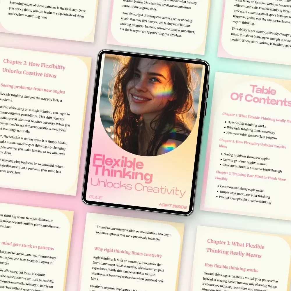 Flexible Thinking Unlocks Creativity Guide – How Flexible Thinking Helps Creativity, Creative Mindset Workbook, Problem Solving & Idea Generation Digital Download