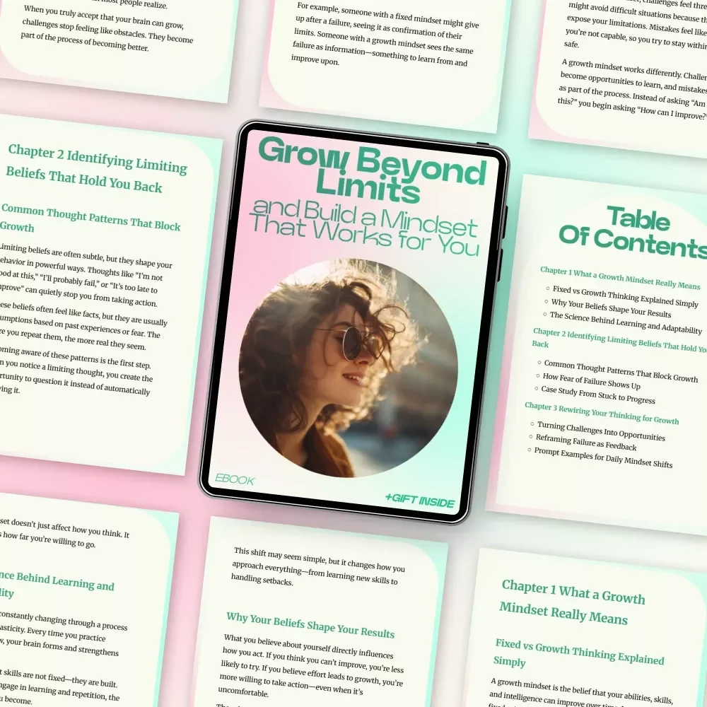 Grow Beyond Limits and Build a Mindset That Works for You | eBook Guide on how to develop a growth mindset for Personal Growth, Self-Improvement & Success
