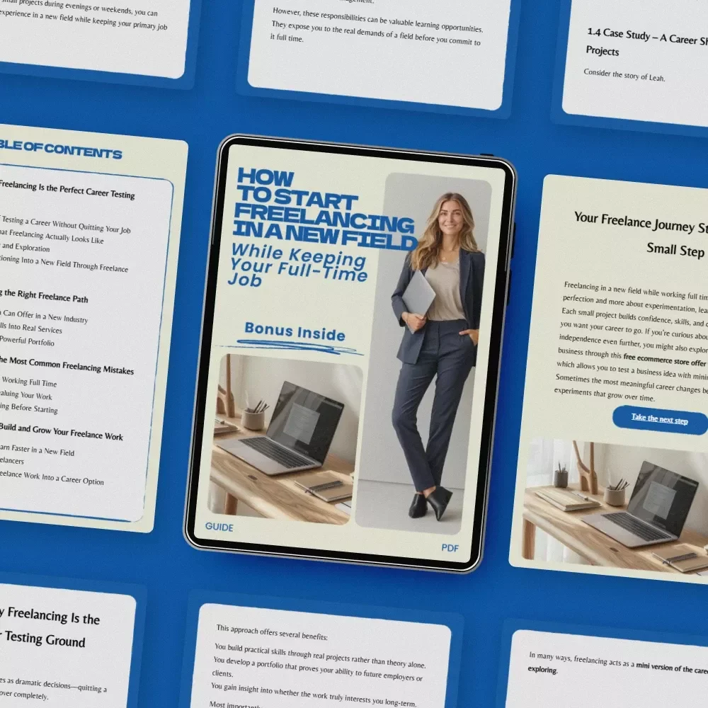 How to Start Freelancing in a New Field While Keeping Your Full-Time Job – Complete Beginner’s Guide on how to freelance in a new field while working full time, Side Hustle Blueprint & Career Transition eBook