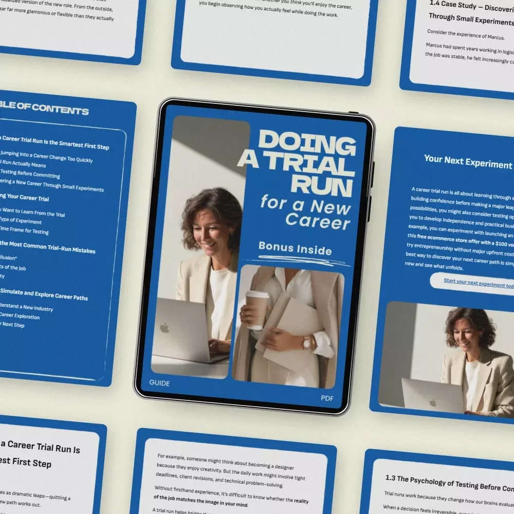 Doing a Trial Run for a New Career – A Practical Guide on how to do a trial run for a new career, Career Change Planning Workbook, AI Career Exploration Guide