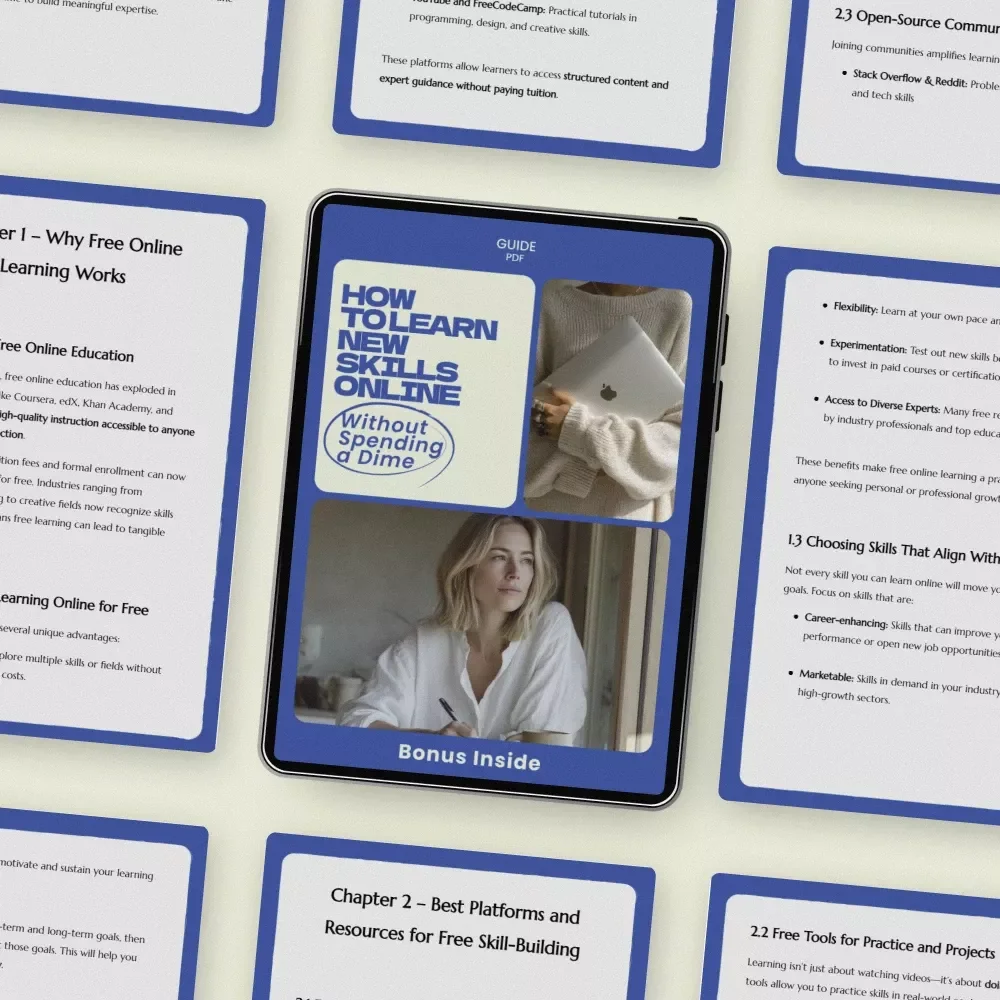 How to Learn New Skills Online Without Spending a Dime – Ultimate Guide on how to learn new skills for free online, Digital Download, Self-Improvement eBook, Skill-Building Blueprint