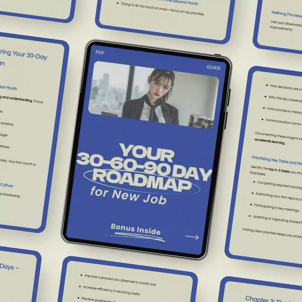 Your 30-60-90 Day Roadmap for New Job – Step-by-Step Guide on how to set up a 30 60 90 day plan for a new job, Career Success Planner, First 90 Days Strategy eBook