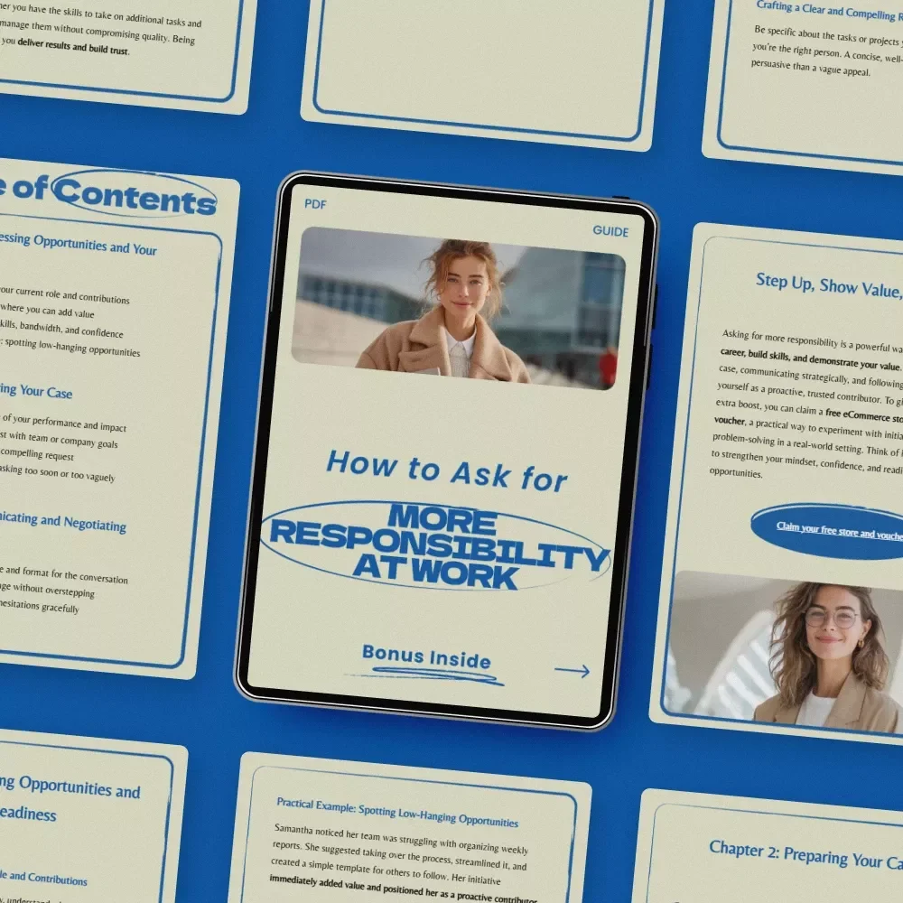 How to Ask for More Responsibility at Work Guide | Career Growth eBook, Promotion Strategy, Professional Development Checklist, Workplace Confidence Toolkit