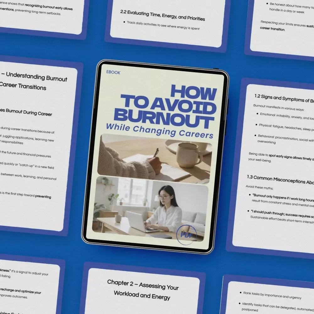 How to Avoid Burnout While Changing Careers – Digital eBook Guide for Stress-Free Career Transition, Productivity, Energy Management & Work-Life Balance