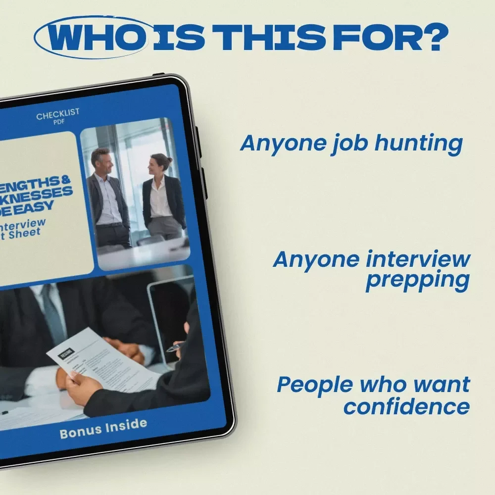 Strengths & Weaknesses Made Easy: The Interview Cheat Sheet – How to Answer What Are Your Strengths and Weaknesses | Job Interview Prep Checklist | Instant Download