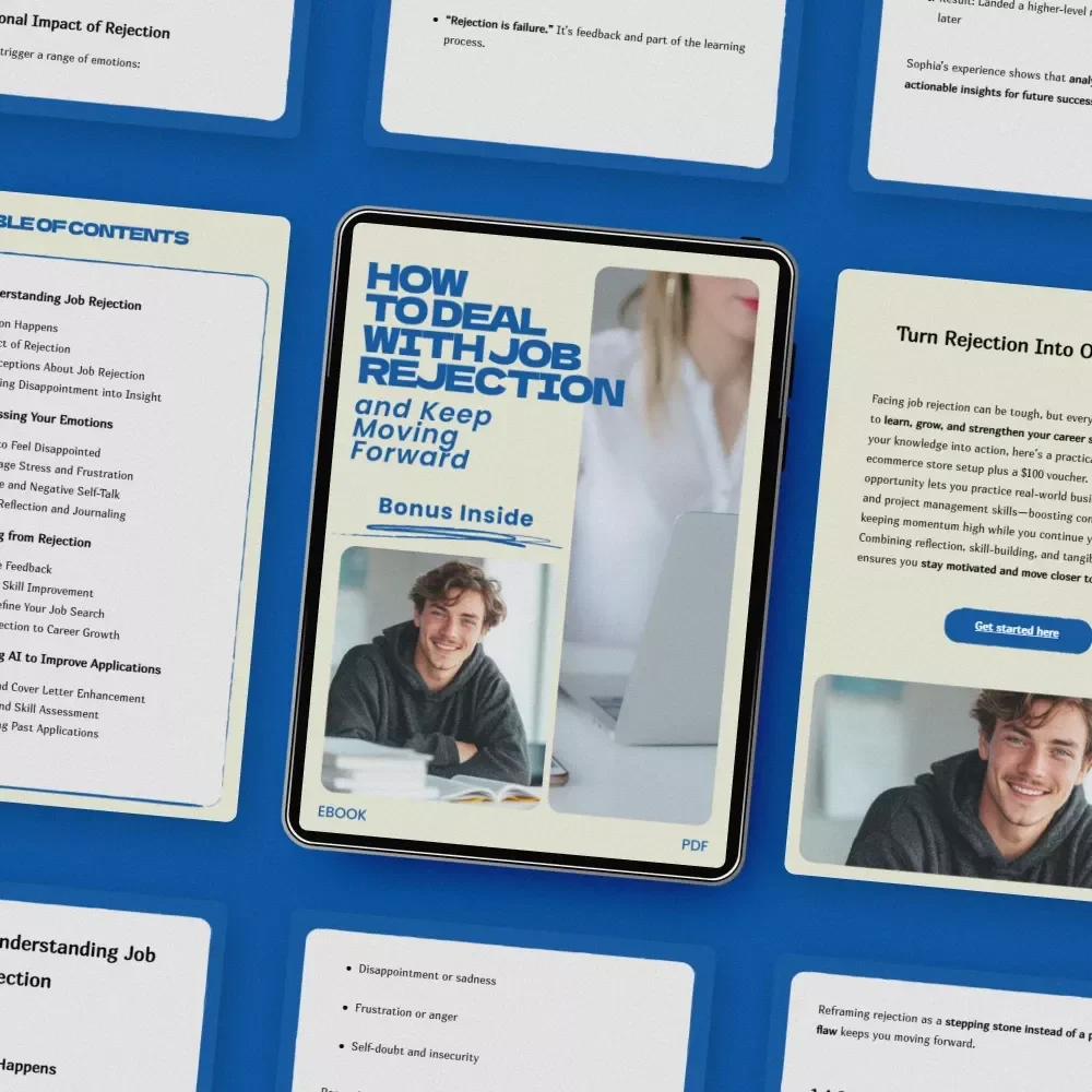How to Deal with Job Rejection and Keep Moving Forward – Ebook Guide on how to deal with job rejection, Career Growth Workbook, Job Search Mindset Reset, Confidence & Motivation Toolkit