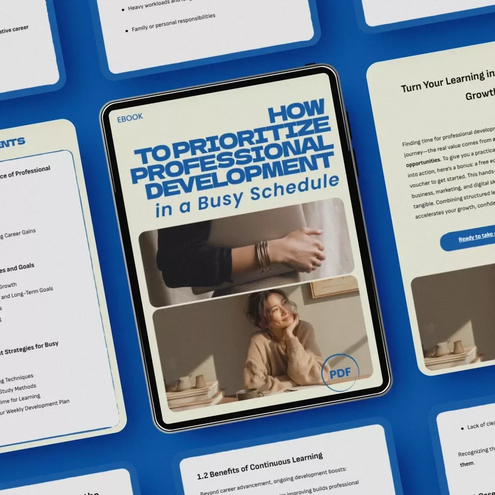How to Prioritize Professional Development in a Busy Schedule – eBook Guide on how to find time for professional development, Career Growth Planner, Productivity & Learning Strategy