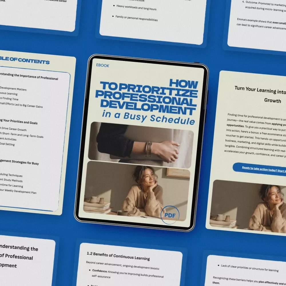 How to Prioritize Professional Development in a Busy Schedule – eBook Guide on how to find time for professional development, Career Growth Planner, Productivity & Learning Strategy
