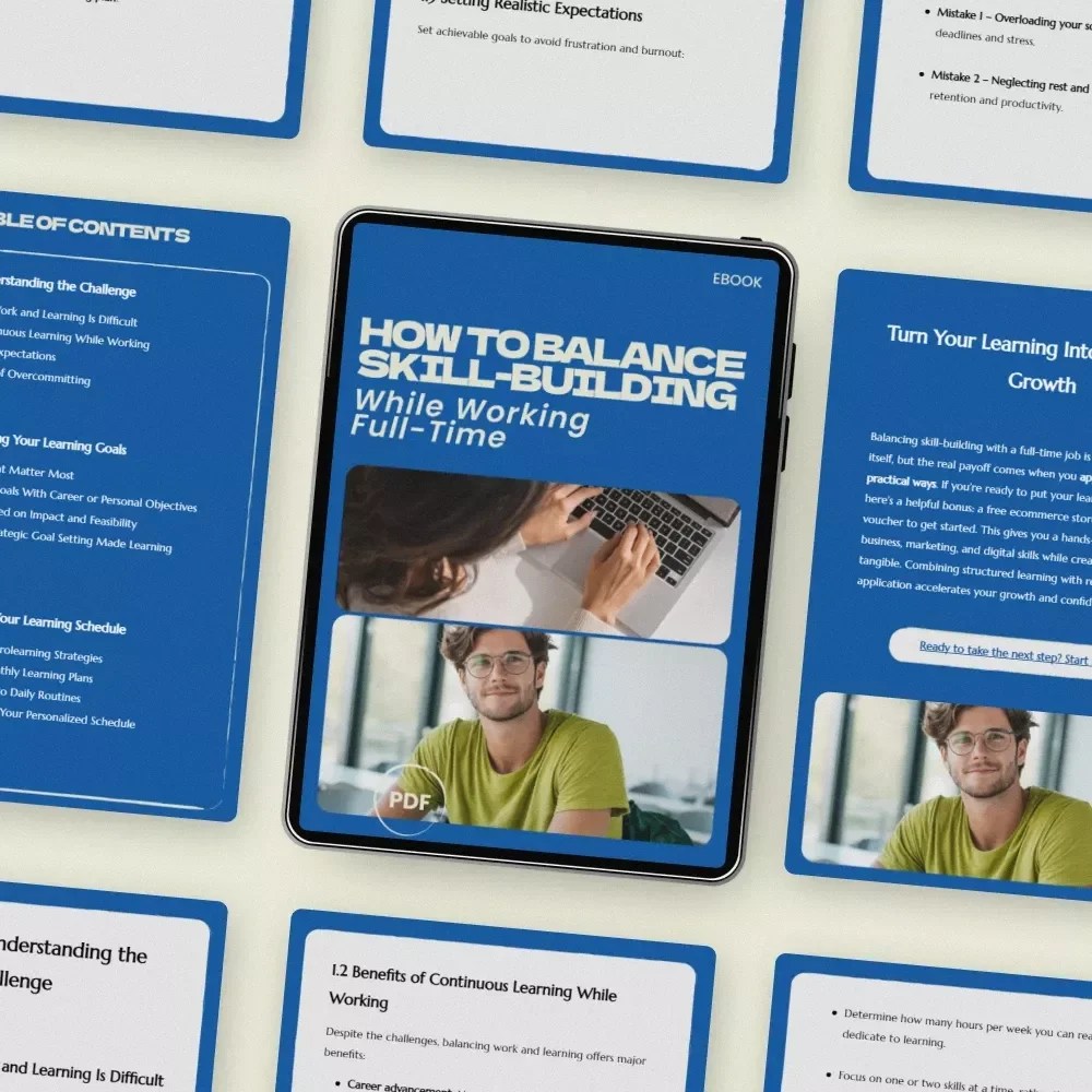 How to Balance Skill-Building While Working Full-Time – Practical Guide on how to balance learning new skills while working full time, Productivity eBook, Career Growth Digital Download