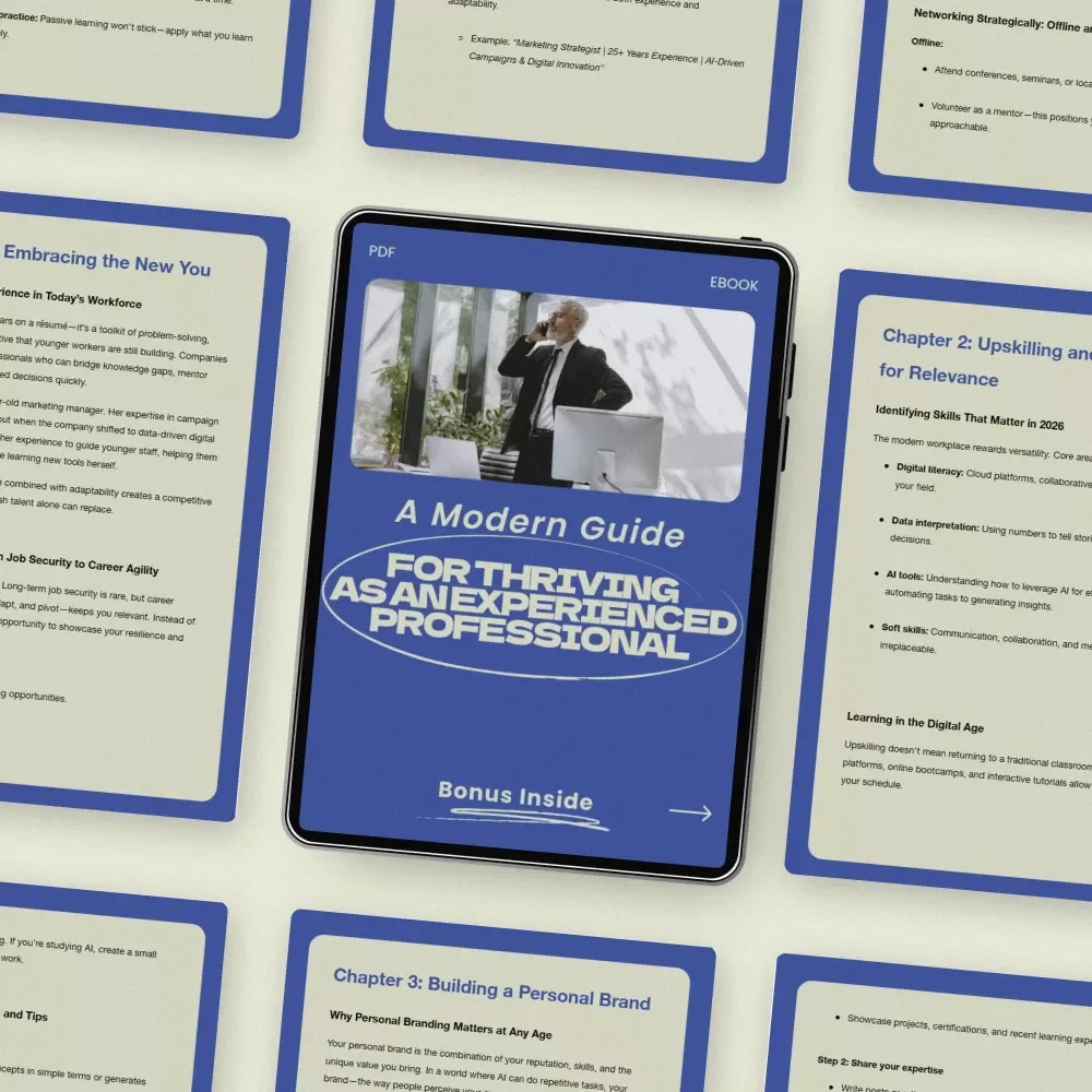 A Modern Guide for Thriving as an Experienced Professional | how to stay relevant as an older worker eBook | Career Reinvention Digital Download