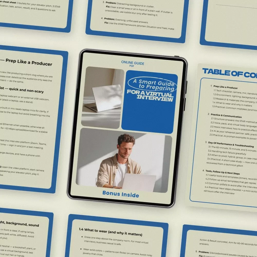 A Smart Guide to Preparing for a Virtual Interview | How to Prepare for a Virtual Interview | Remote Interview Prep eBook | Virtual Interview Checklist & Tips