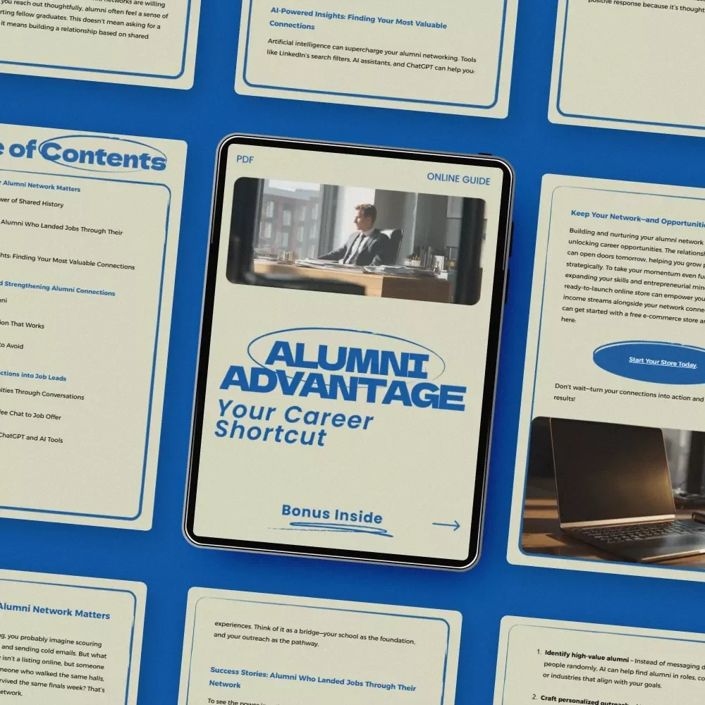 Alumni Advantage: Your Career Shortcut – Guide on how to use your alumni network for job leads, Networking Strategy eBook, Career Growth Digital Download