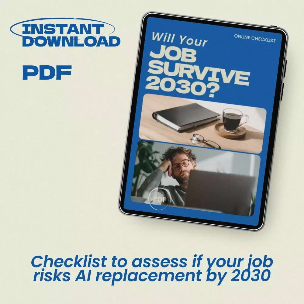 Will Your Job Survive 2030 – AI Risk Assessment Career Checklist | Discover jobs that will be replaced by ai by 2030 | Future of Work Guide | Digital Download Career Planning Tool