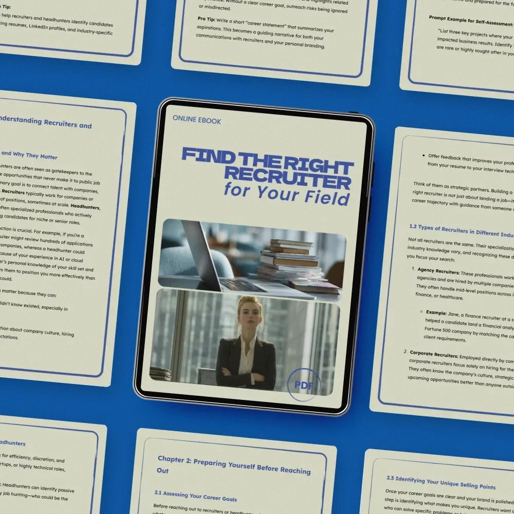 Find the Right Recruiter for Your Field: eBook Guide on how to find a headhunter or recruiter in your field, Career Search Digital Download, Job Seeker Resource, Recruiter Outreach Planner