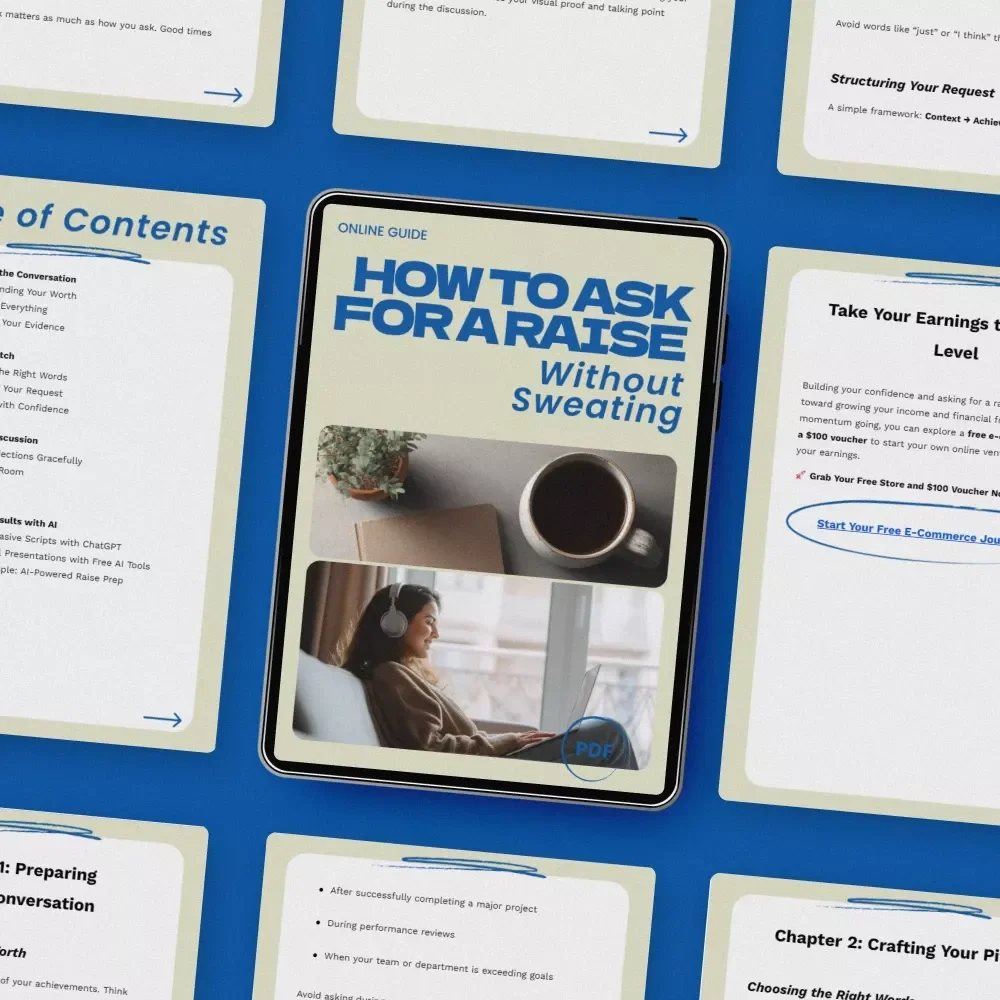 How to Ask for a Raise Without Sweating – Career Guide on what to say when asking for a raise, Salary Negotiation eBook, Confidence Scripts, AI-Powered Raise Preparation Checklist