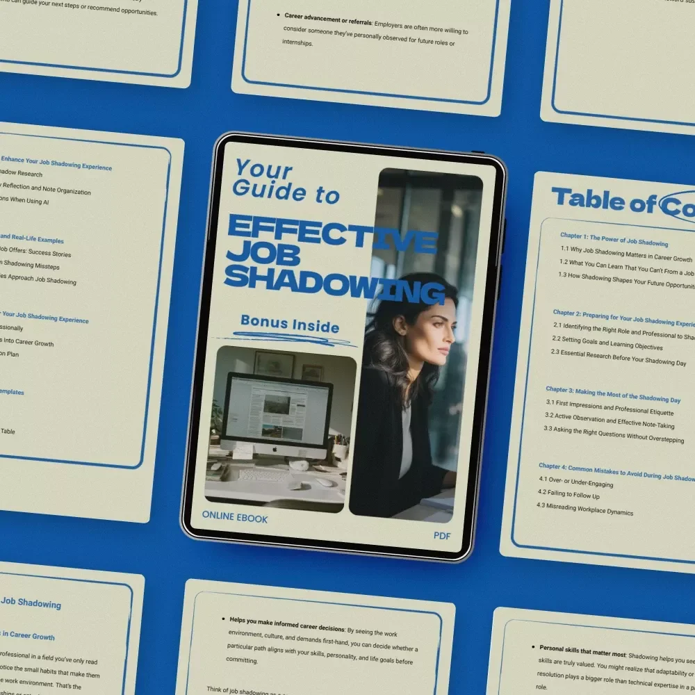 Your Guide to Effective Job Shadowing: How to Do Job Shadowing the Right Way – Career Exploration eBook, Professional Shadowing Checklist, Student & Career Starter Guide