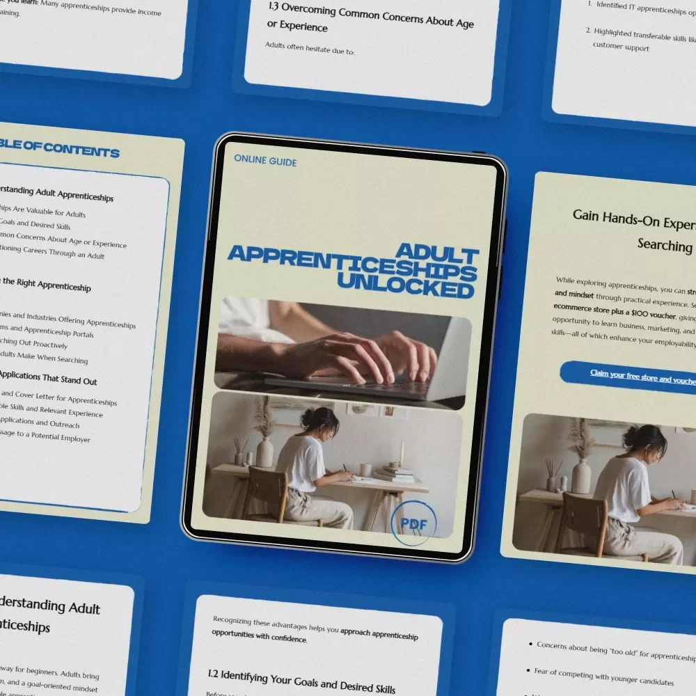 Adult Apprenticeships Unlocked – Practical Guide on how to find apprenticeships for adults | Career Change Roadmap, Job Search Strategy, Skill Development eBook