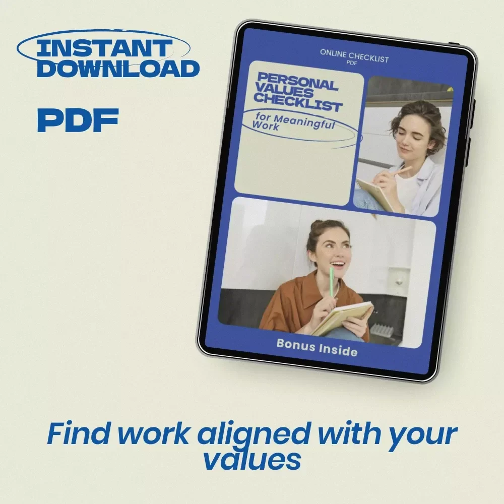 Personal Values Checklist for Meaningful Work | personal values for meaningful work Etsy Digital Download Checklist