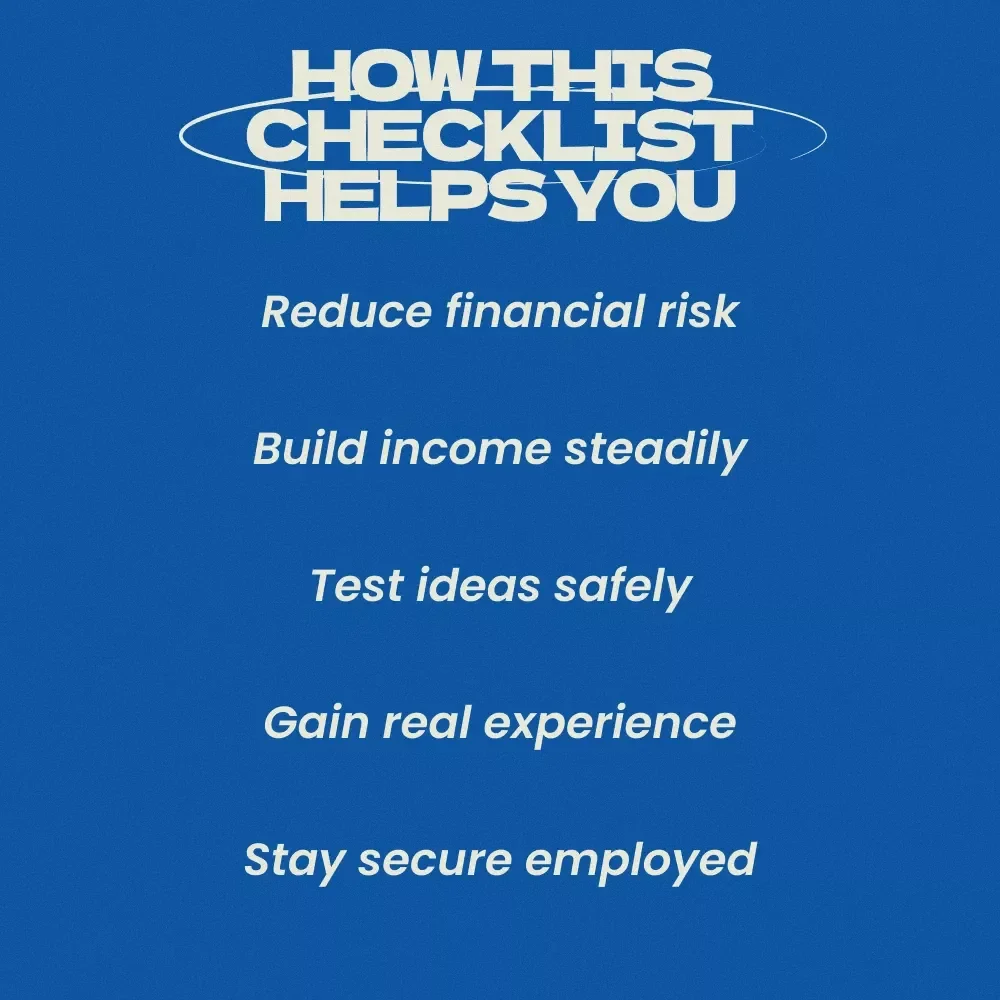 Transitioning to Self-Employment Slowly Checklist | How to Transition to Self Employment Slowly Guide for Beginners, Side Hustle Planning Tool