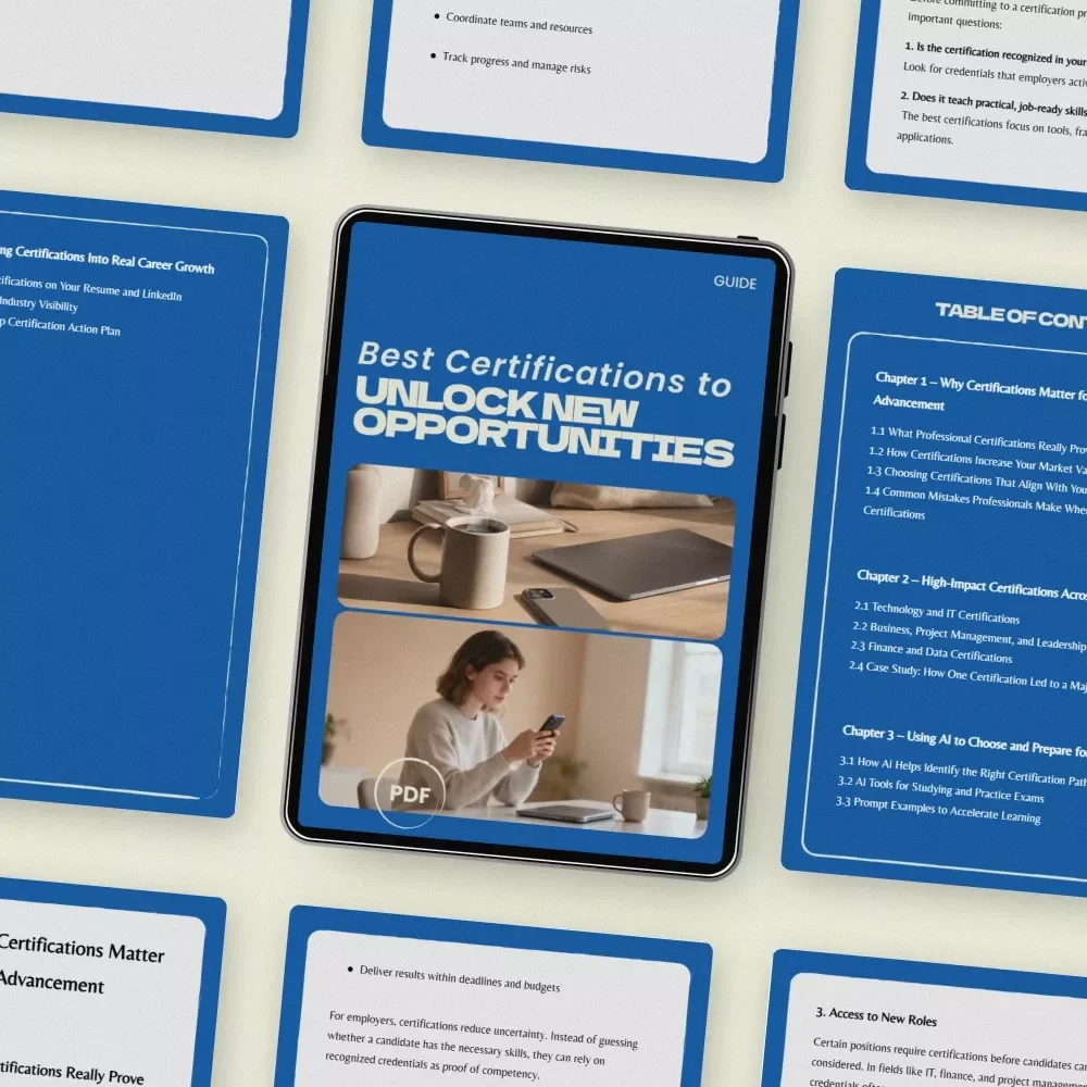 Best Certifications to Unlock New Opportunities | Best Certifications for Career Advancement Guide | Career Growth eBook, Professional Development Checklist, AI Certification Planner