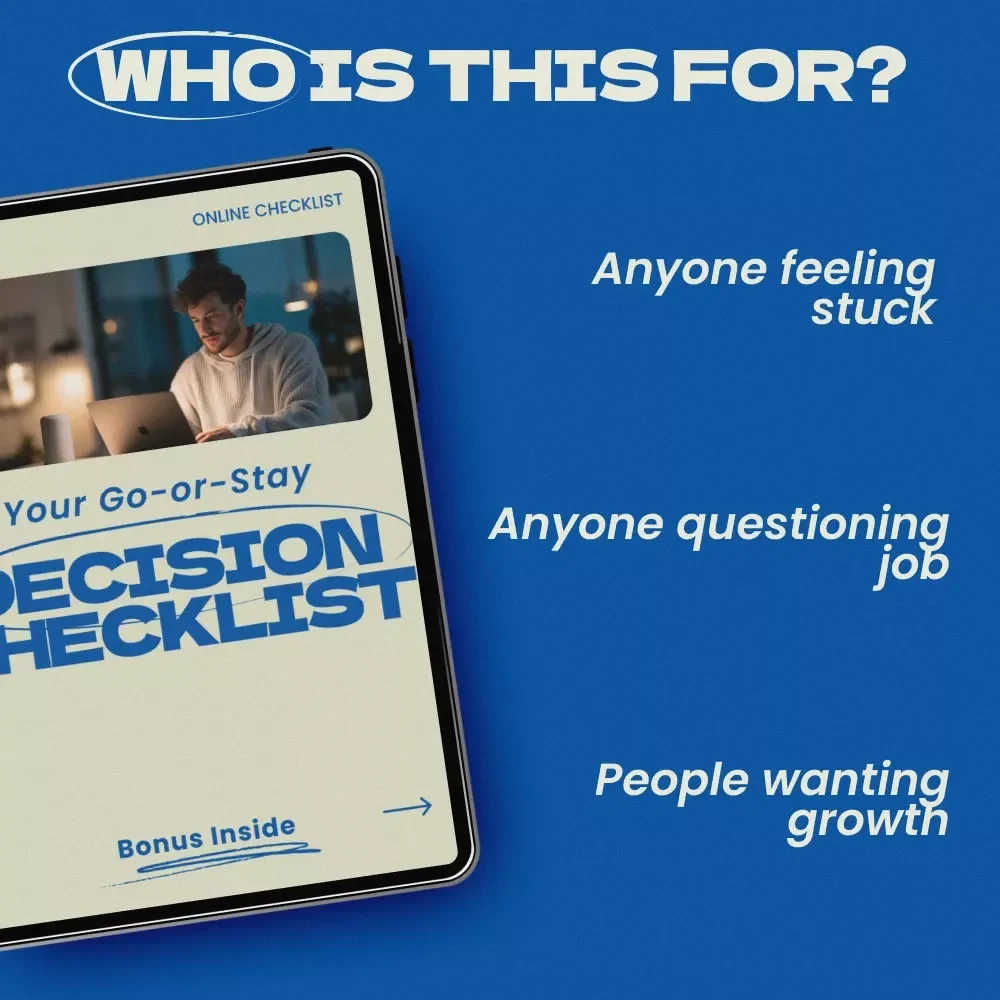 Your Go-or-Stay Decision Checklist: Career Reflection Worksheet to Help You Decide How to Know When to Stay or Leave a Company, Job Decision Guide & Workplace Clarity Tool