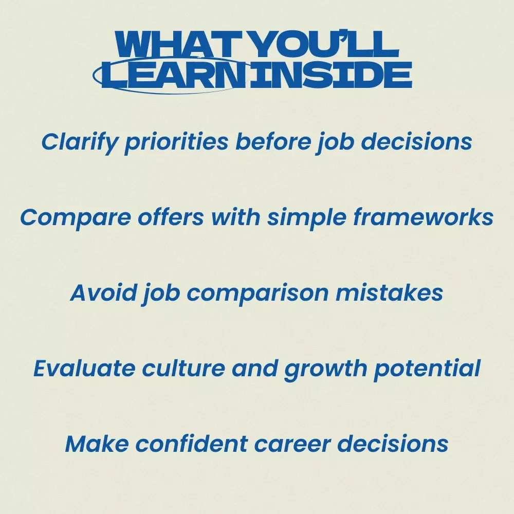 How to Pick the Right Job Without Losing Your Mind – Practical Guide, Career Decision Workbook, Job Comparison Framework, Digital Download
