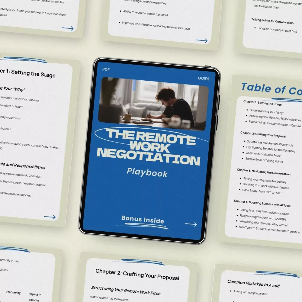 The Remote Work Negotiation Playbook: How to Negotiate Remote Work with Your Current Employer Guide, Work From Home Proposal Template, Career Growth eBook