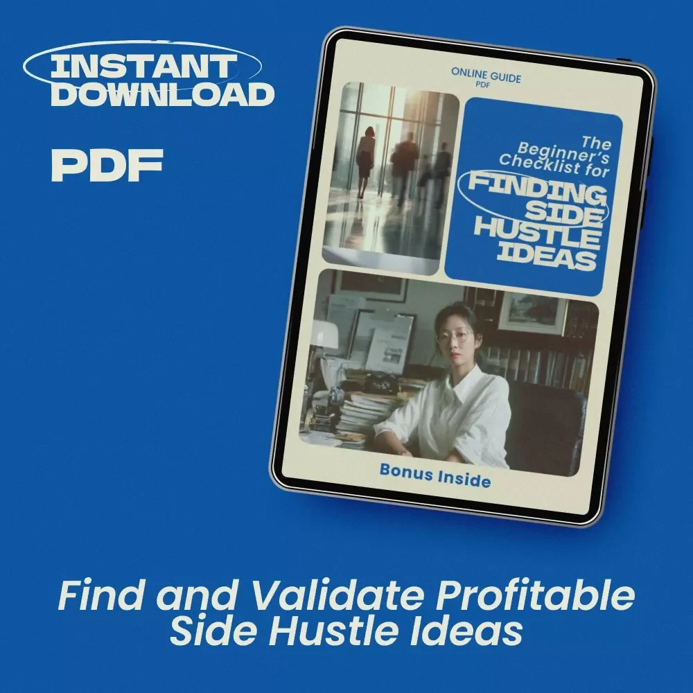 The Beginner’s Checklist for Finding Side Hustle Ideas | Printable Guide for How to Find Side Hustle Opportunities | Digital Download Productivity Checklist