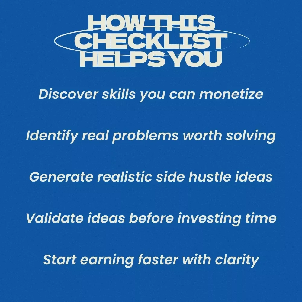 The Beginner’s Checklist for Finding Side Hustle Ideas | Printable Guide for How to Find Side Hustle Opportunities | Digital Download Productivity Checklist