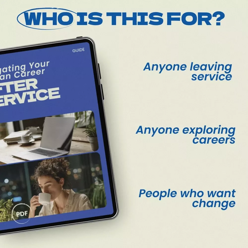 Navigating Your Civilian Career After Service – Complete Guide on how to transition from military to civilian career, Resume Tips, Job Search Strategy, AI Tools & Career Planning eBook