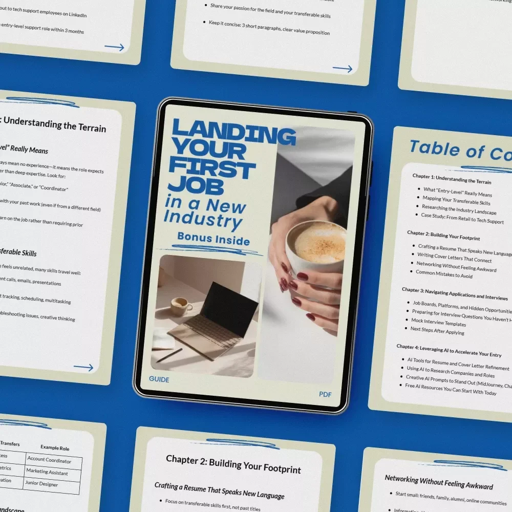 Landing Your First Job in a New Industry Guide | How to Get an Entry Level Job in a New Industry | Career Change eBook, Resume & Interview Tips, AI Job Search Toolkit