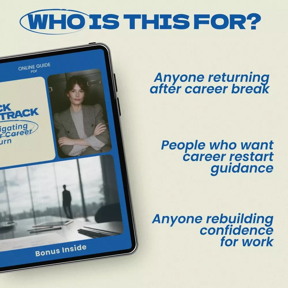Back on Track: Navigating Your Career Return – A Practical Guide on how to go back to work after a career break, Career Restart Planner, Job Search Strategy Workbook, Professional Comeback Guide