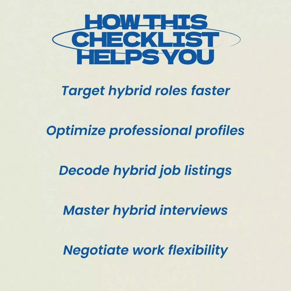 The Hybrid Job Hunt Playbook: Checklist Guide for Professionals Learning how to find hybrid jobs, Hybrid Career Search Planner, Remote + Office Work Strategy