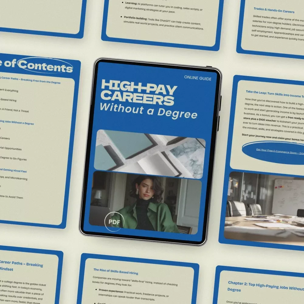 High-Pay Careers Without a Degree Guide | Discover the highest paying jobs that don't require a degree, Skills-Based Careers, Alternative Career Paths, Digital Download Career Guide