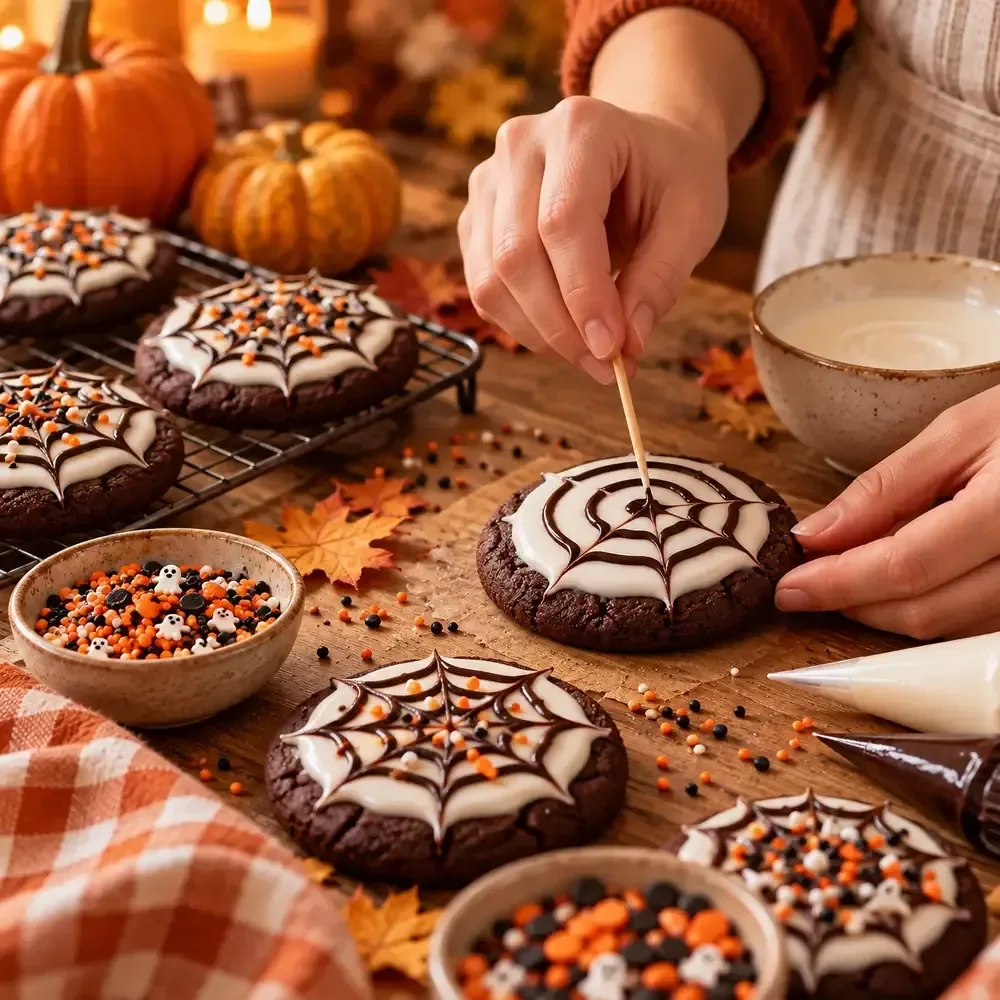 Spiderweb Cookie Icing Steps