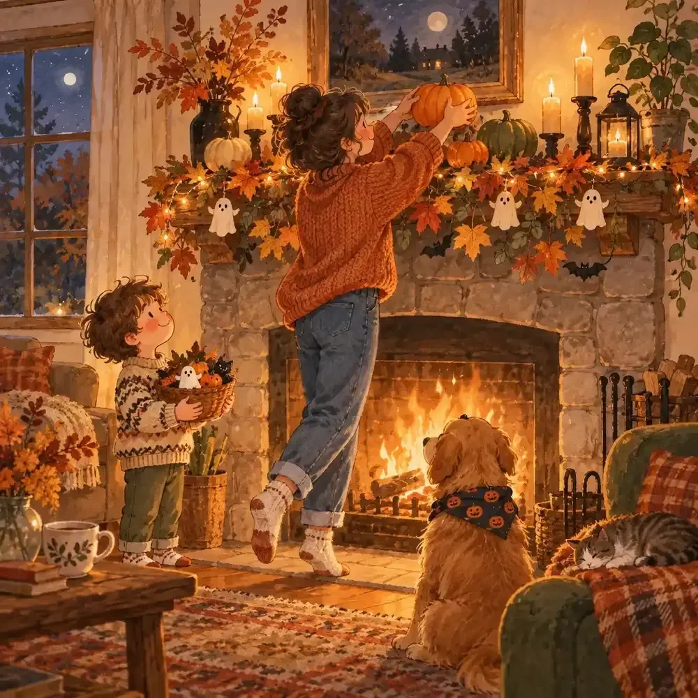Fireplace Mantel Arranger for Halloween