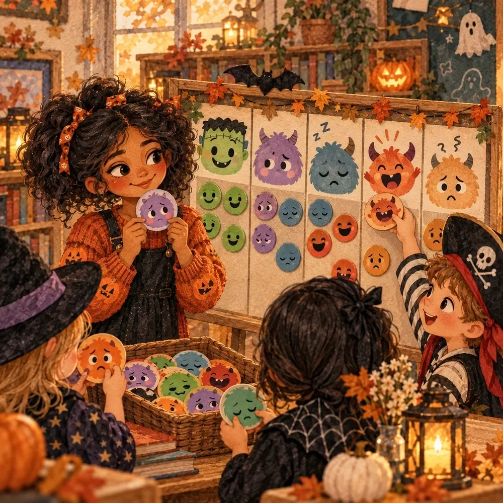 Feelings Check-In Tracker with Halloween Monsters
