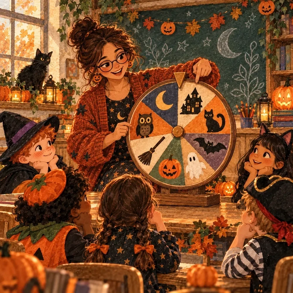Creative Writing Halloween Prompts Spinner for Kids