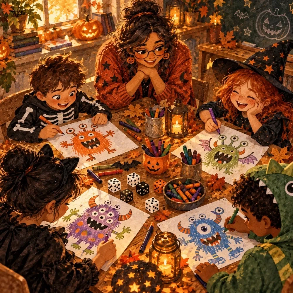 Roll-a-Monster Drawing Game for Halloween